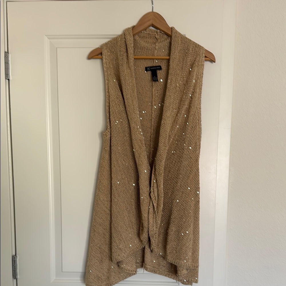 Tan Sleeveless Knit Vest with Sequins